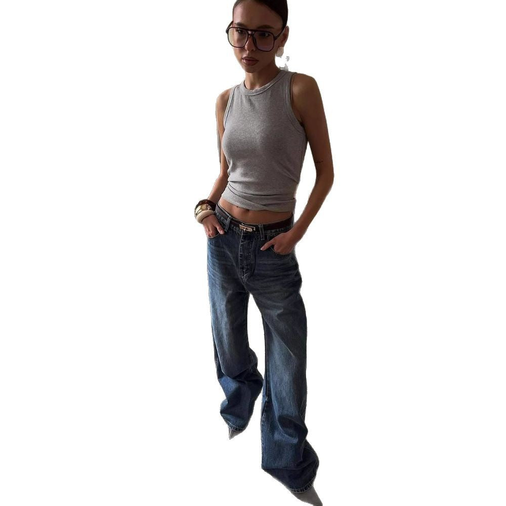 Kvinnelige brede jeans med høy midje og avslappet passform Skjora