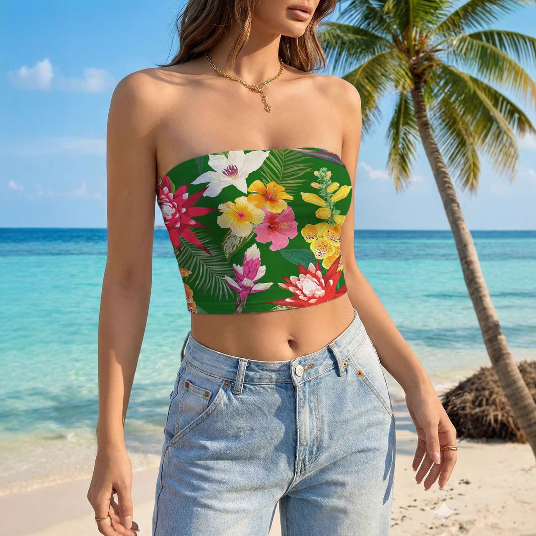 Dame Bandeau-top med blomsterdesign og elastisk stoff Skjora