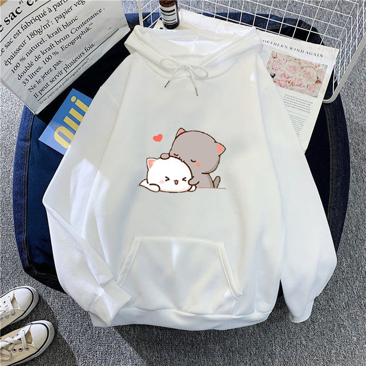 Dame hoodie med leken kattmotiv og komfortabel passform Skjora