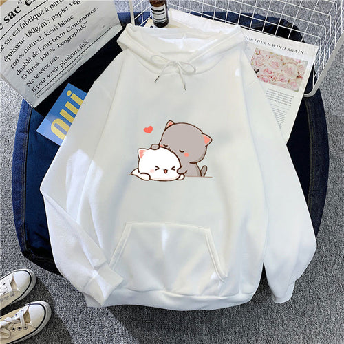 Dame hoodie med leken kattmotiv og komfortabel passform Skjora