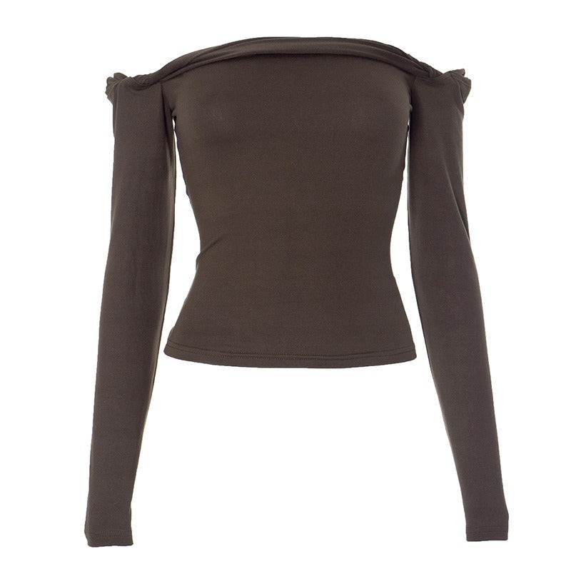 Damer Offshoulder Langerm T-skjorte med elegante Draperinger Skjora
