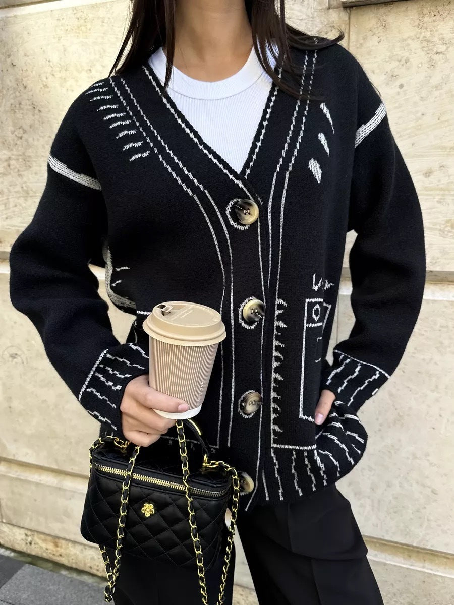 Dame avslappet cardigan med grafisk mønster Skjora