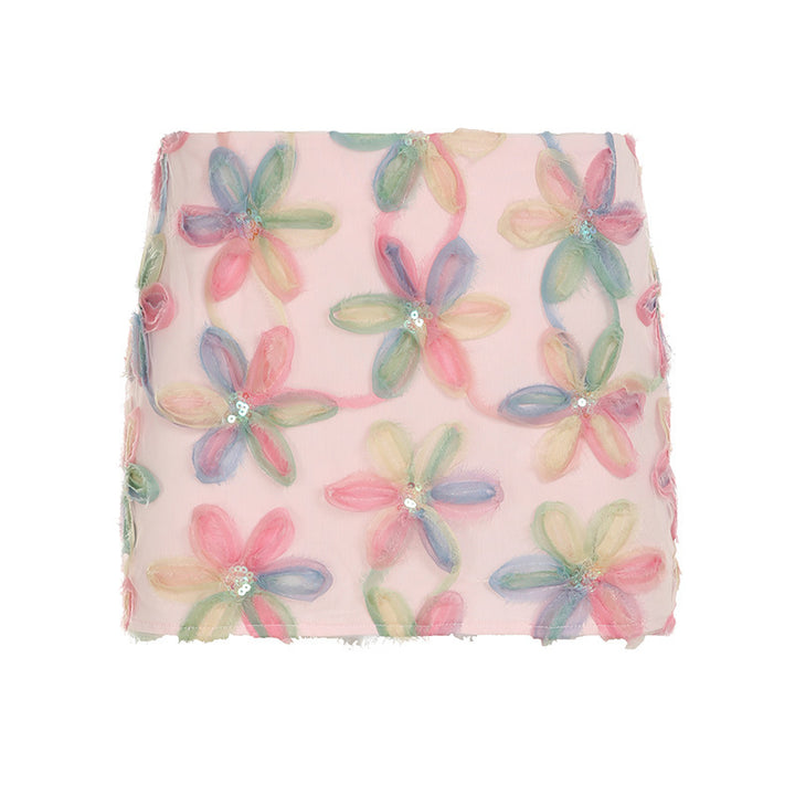 Dame miniskjørt med blomster 3D-design og glitrende aksenter Skjora
