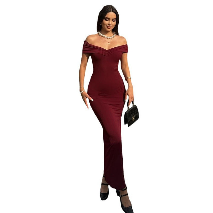Damer Elegant Off-Shoulder Maxikjole med Figursydd Snitt Skjora