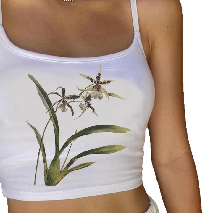 Women's Floral Pattern Crop Top with Thin Straps Skjora