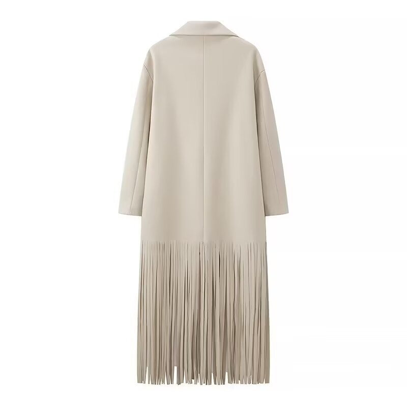 Dame Elegant Trench Coat med Frynse Detaljer og Skreddersydd Passform Skjora