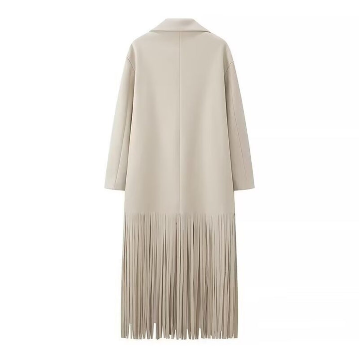 Dame Elegant Trench Coat med Frynse Detaljer og Skreddersydd Passform Skjora