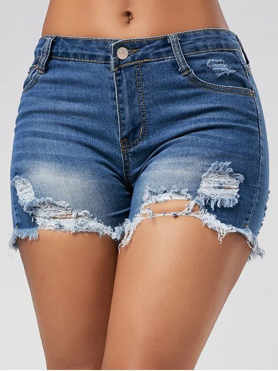 Dame Destroyed Denim Shorts Skjora