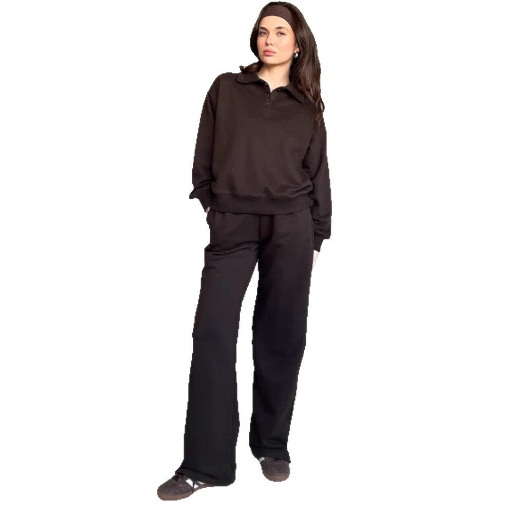 Dame sporty lounge-set med polo-krage og vide bein Skjora