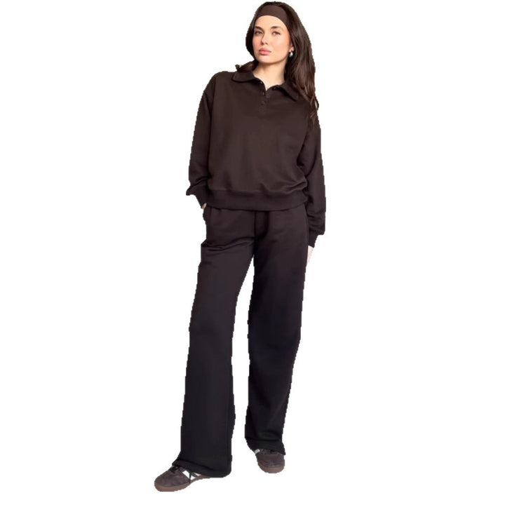 Dame sporty lounge-set med polo-krage og vide bein Skjora