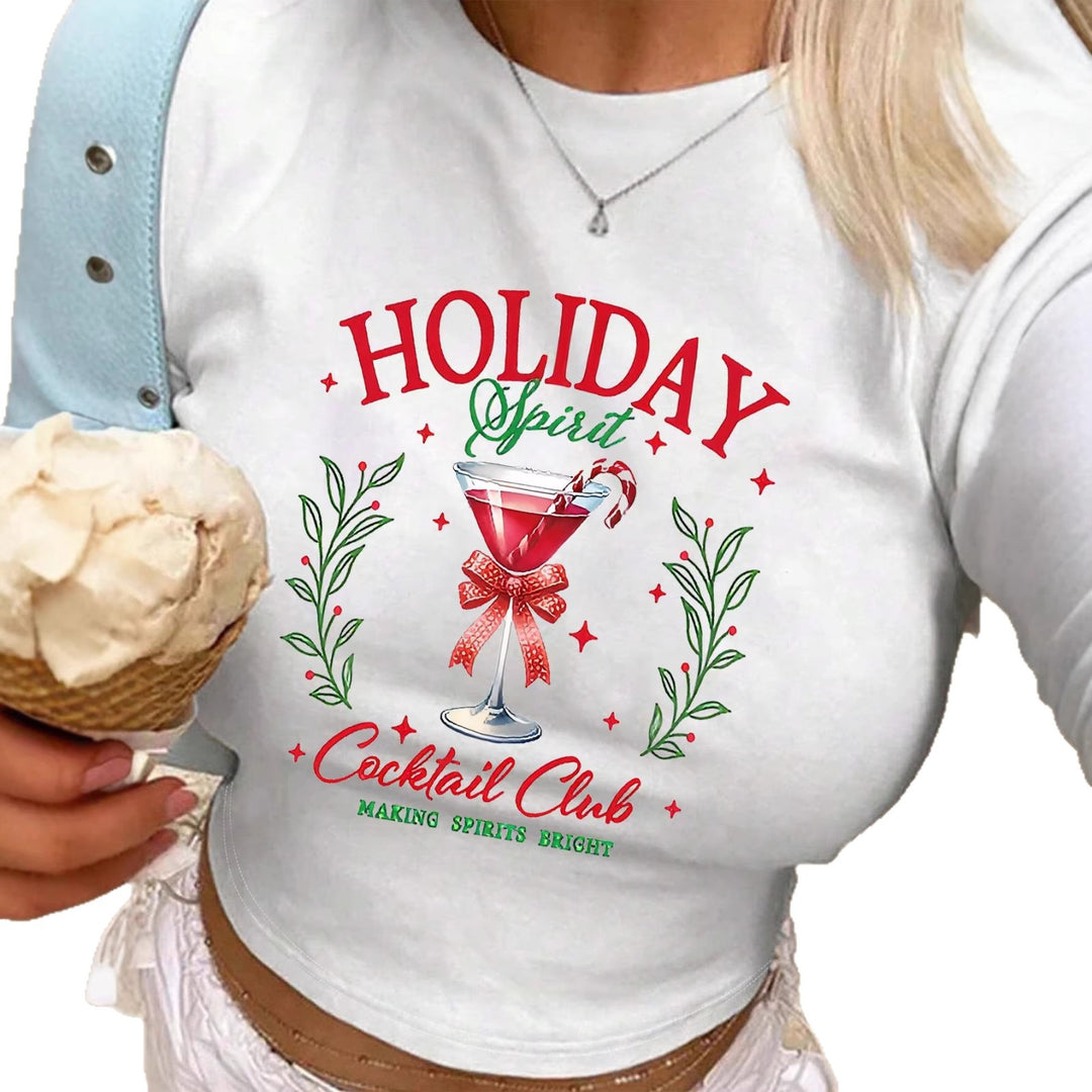 Dame Crop-Top med kreativ cocktailmotiv og festlig trykk Skjora