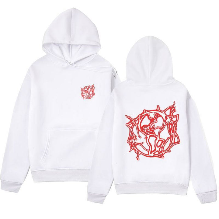 Dame het sweatshirthoodie med kunstnerisk grafisk trykk og praktisk kengurulomme Skjora