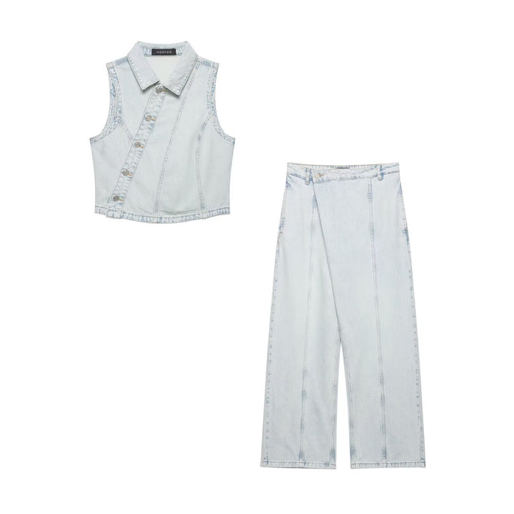 Dame vide High-Waist jeans med dekorative sømmer og avslappet snitt Skjora