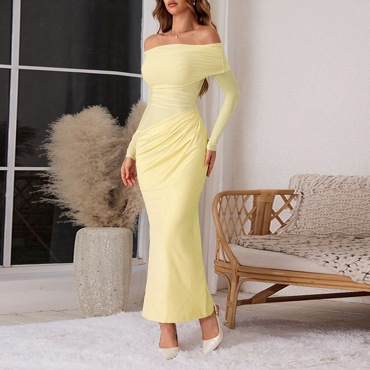 Dame Off-Shoulder Innviklingskjole med Volangdetaljer Skjora
