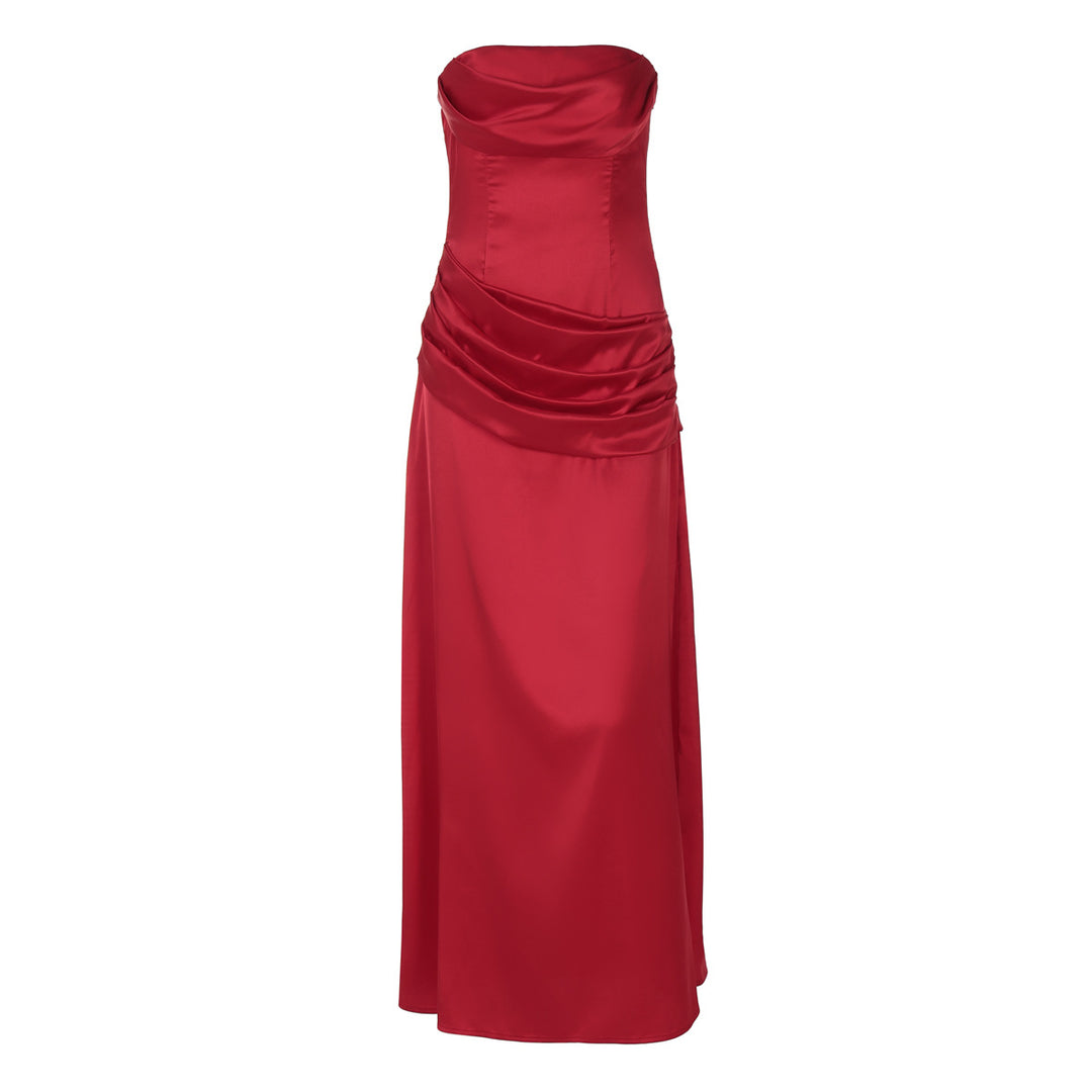 Damer elegant maxikjole med raffinert drapering og skulderfri design Skjora