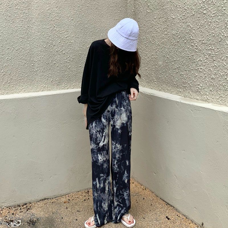 Damer casual jersey bukser med lav midje og trendy tie-dye design