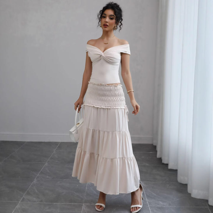 Damer Off-Shoulder Maxi Kjole med Volangskjørt og Romantisk Design