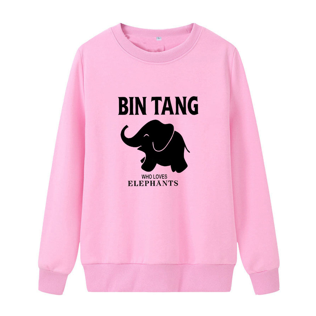 Dame sweatshirt med stort elefantmotiv og motiverende trykk Skjora