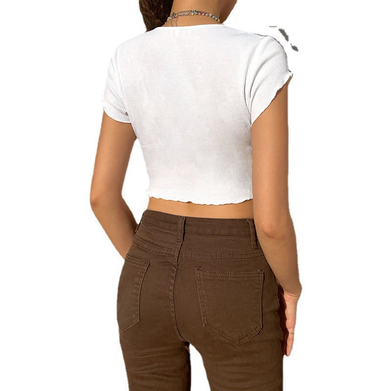 Dame Cropped Top med kreativt sommerfugl-design Skjora