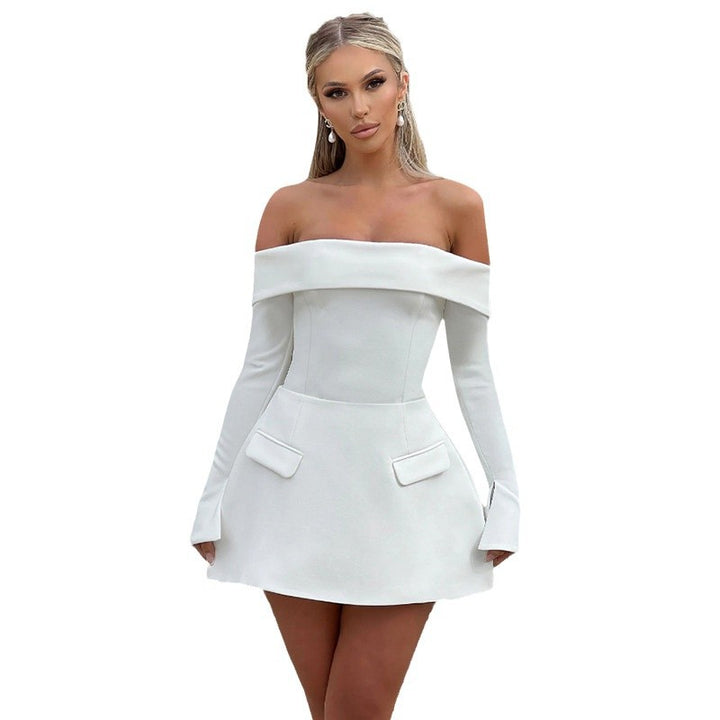Dame Offshoulder Mini-kjole med elegante ermer og praktiske lommer Skjora