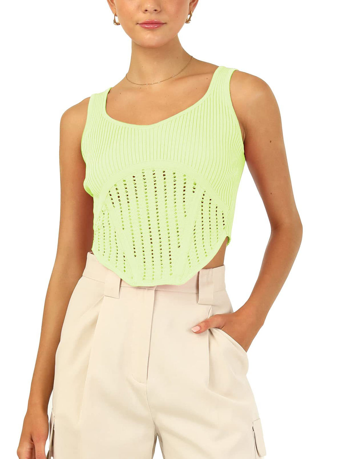 Dame Crop-Top med strukturert nettlook og høy utskjæring Skjora
