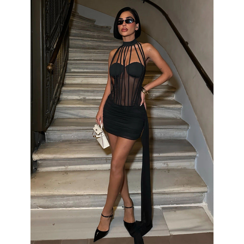 Damer Sexy Bodycon Kjole med transparente detaljer og snøring Skjora