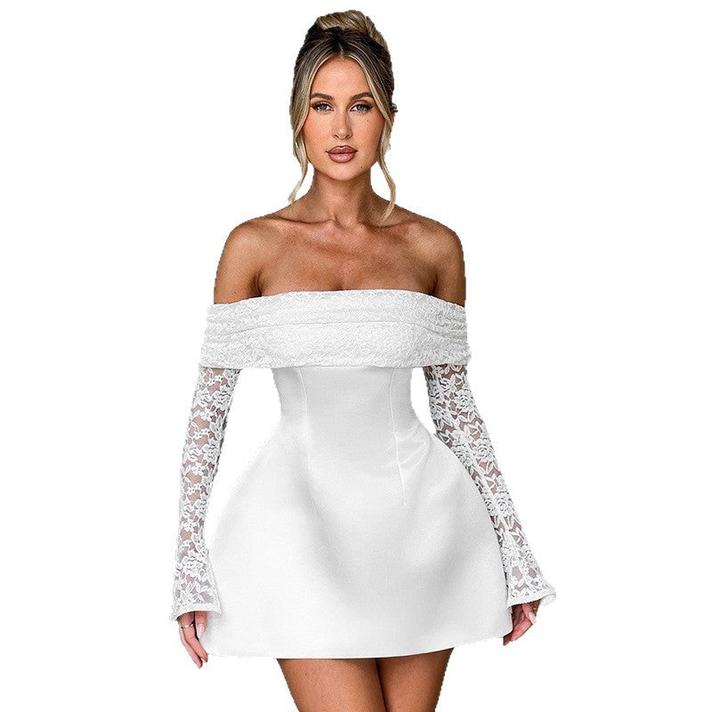 Dame Offshoulder Minikjole med spisse ermer og figurformet silhuett Skjora