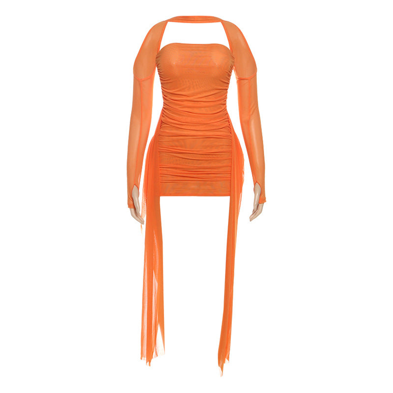 Damer Elegant Langerm kjole med raffinert draperingsdesign og transparente elementer Skjora