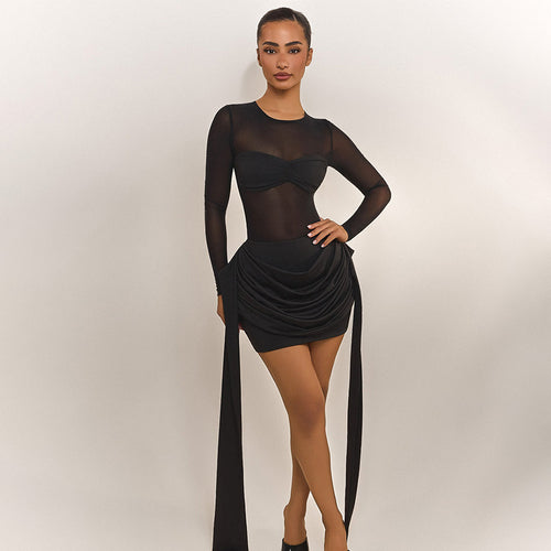 Dame omslagskjole med transparente ermer og elegant drapering Skjora