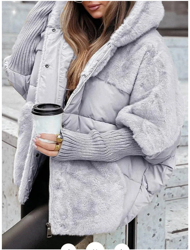 Dame Fashion Kviltet Jakke med Luksuriøs Pelskant Skjora