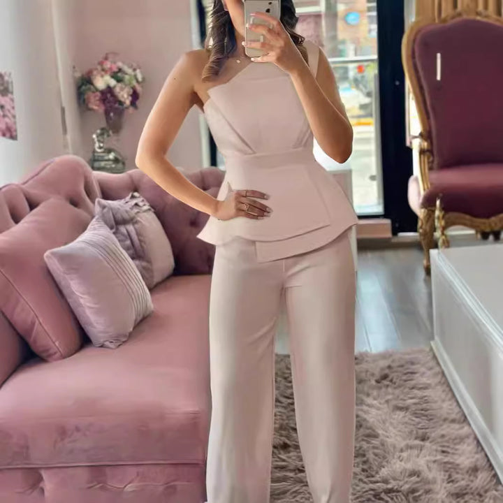 Dame trendy jumpsuit med stilig midjeeffekt og rynket overdel Skjora