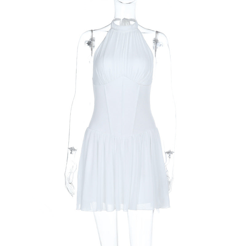 Damer off-shoulder minikjole med elegant halterneck og svingende skjørt Skjora