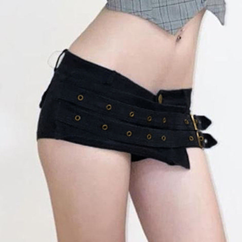 Damer Mode Shorts med dekorative spenner og beltehemper Skjora