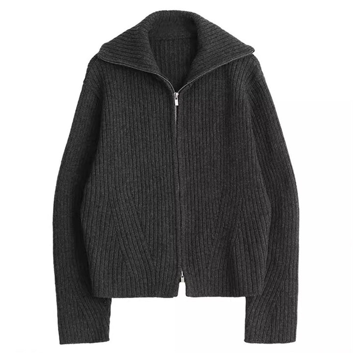 Kvinnens cardigan med sporty glidelås og ribbestruktur Skjora