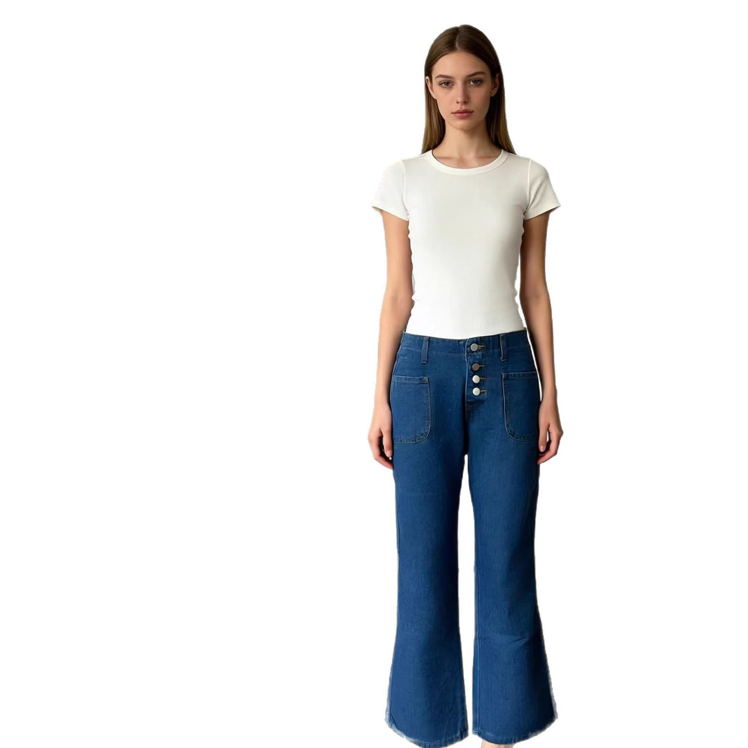 Dame Bootcut-jeans med høy midje og knappelukking Skjora