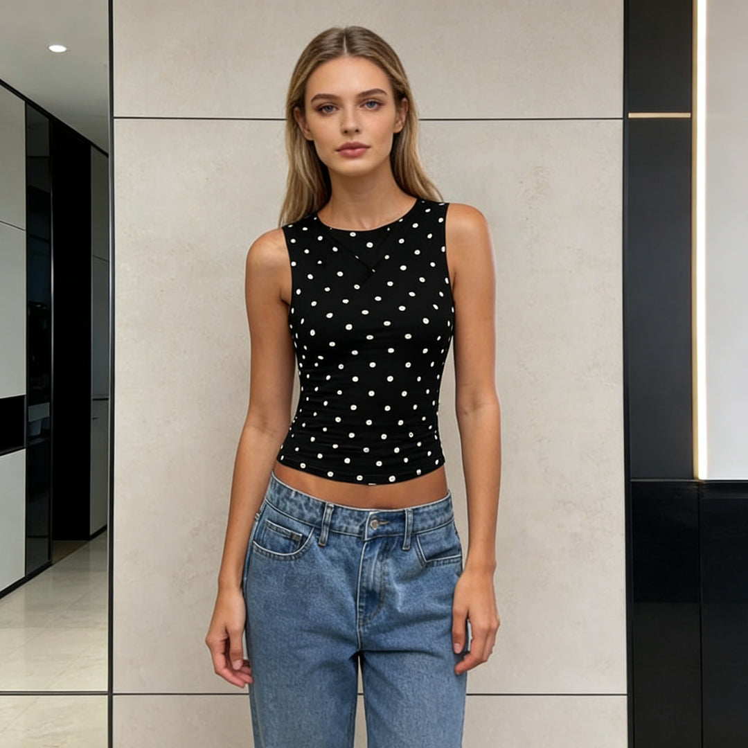 Dame ermeløs Polka-Dots topp Skjora