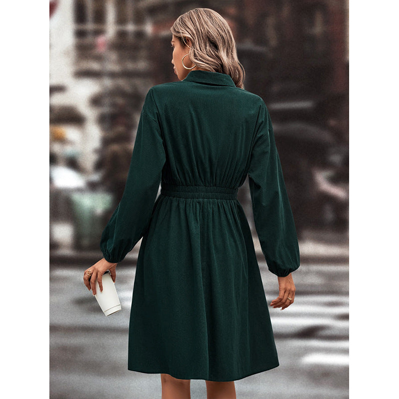 Damen elegant midi-kjole med midjebånd og pufferm Skjora
