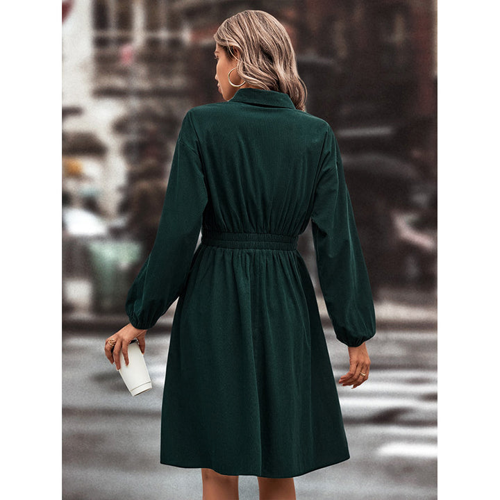 Damer elegant midi kjole med liv elastikk og puffermed.