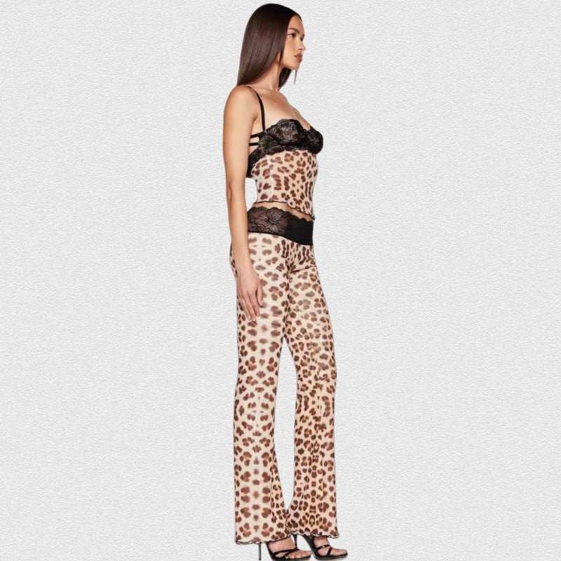 Kvinne leggings med elegant blonder midje og moteriktig dyreutskrift Skjora