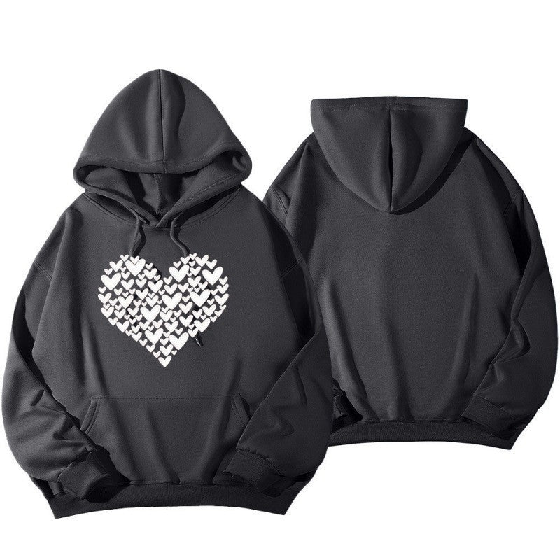 Dame Hoodie Sweatshirt med Stor Hjerte Design Skjora