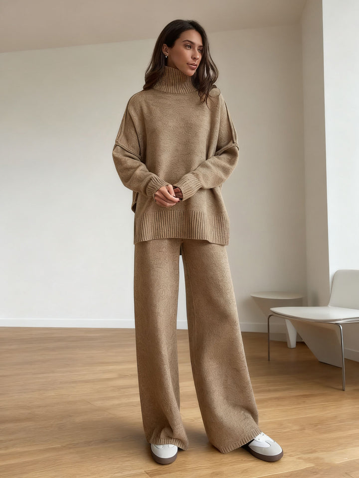 Kvinnens koselige strikkede jumpsuit med høy krage og løs passform Skjora