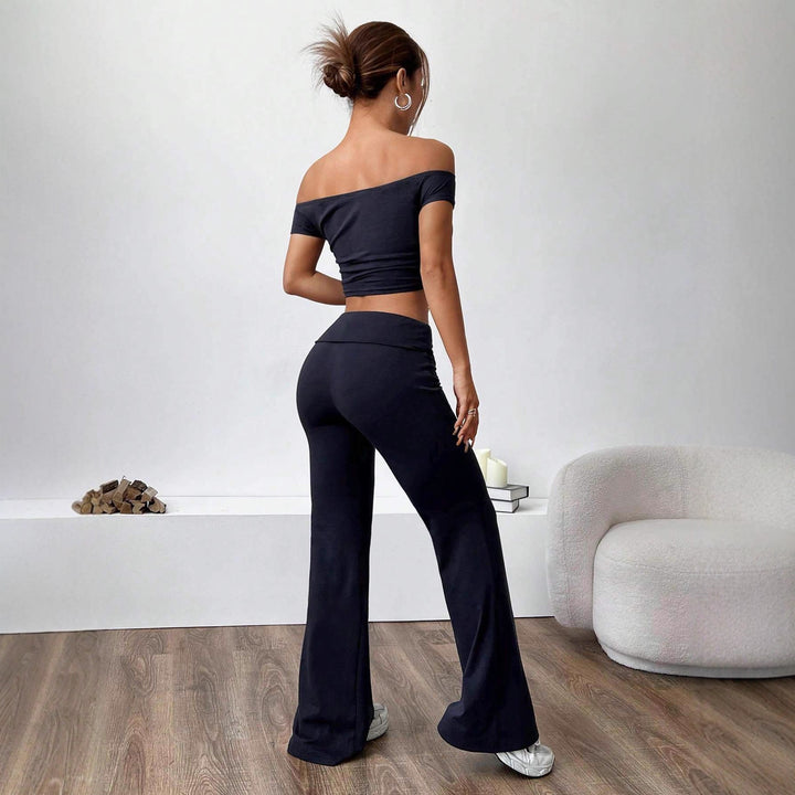 Dame Off-Shoulder Crop-Topp og vid bukse Sett Skjora