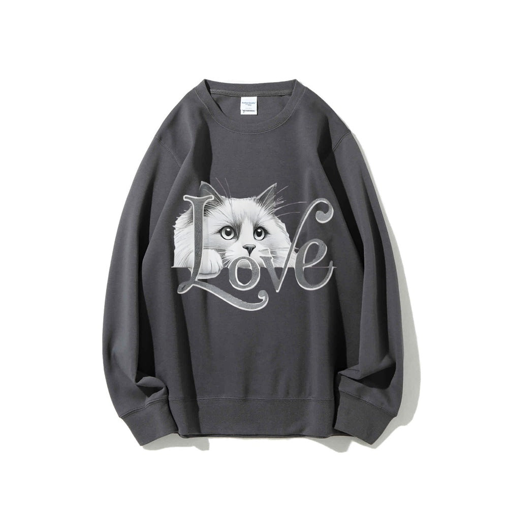 Kvinne sweatshirt med lekent katte design og avslappet passform Skjora