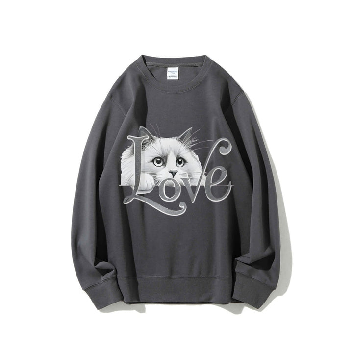 Kvinne sweatshirt med lekent katte design og avslappet passform Skjora