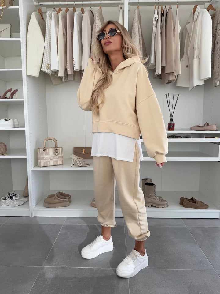 Damene casual hoodie og joggers sett med praktiske lommer og elastisk midje
