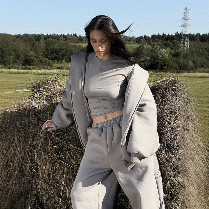 Dame oversized fleecejakke med full glidelås og avslappet snitt