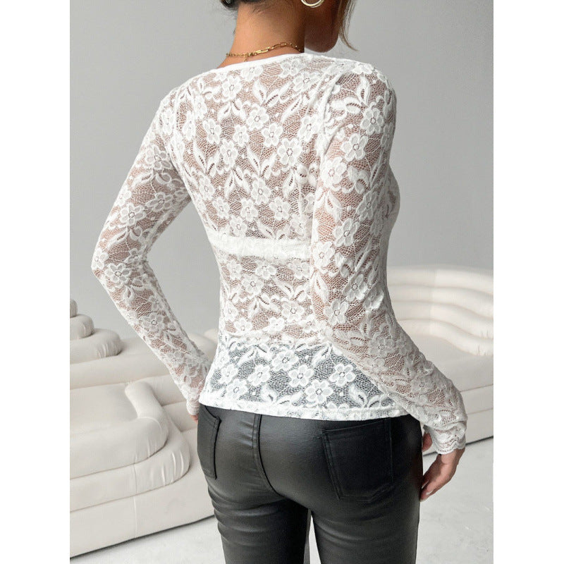 Dame spiss bodysuit med elegant V-utskjæring og lange ermer Skjora