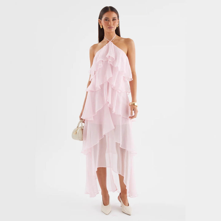 Kvinne Chiffon Maxi Kjole med Multi-Lag Ruffle Detaljer Skjora