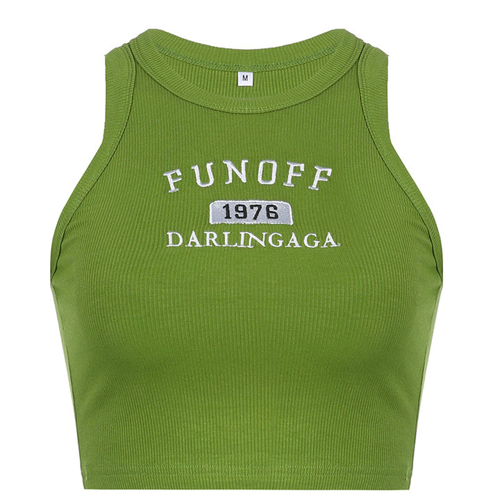 Dame sporty crop topp med stilfullt trykk og høyhalset design Skjora