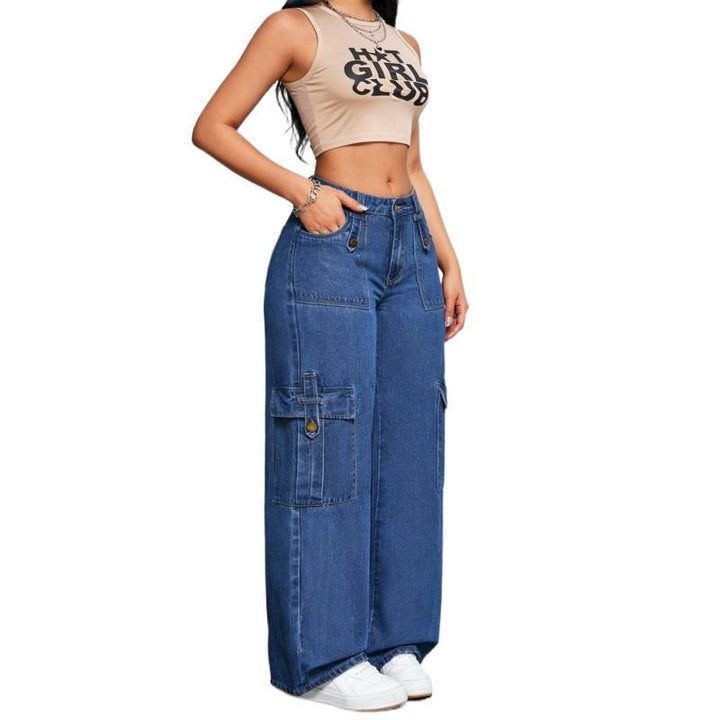 Dame Cargo-jeans i avslappet oversized-snitt med praktiske sidelommer Skjora
